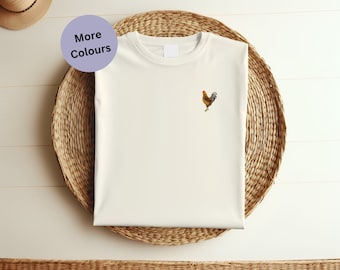 Embroidered Farm Chicken T-Shirt: Unisex Organic Cotton Tee for chicken lovers. Animal gift ideas