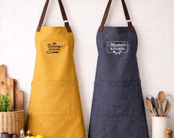 Delantal bordado personalizado para cocinar, hornear, barbacoa, regalo para mamá, papá, chef