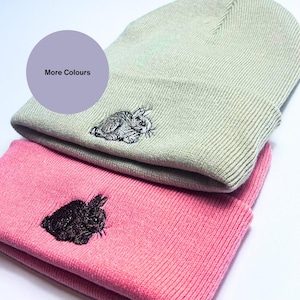 Rabbit embroidered beanie hat. Rabbit lovers gift ideas. Bunny Rabbit hat. Embroidered gifts, Winter accessories. Woodland animal hat