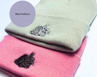 Kaninchen gestickte Beanie-Mütze: Kaninchen-Unisex Wintergeschenke, Stickereizubehör