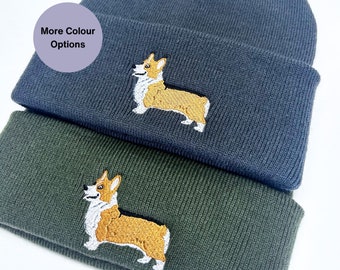 Embroidered Corgi Beanie Hat: Unisex Winter Beanie