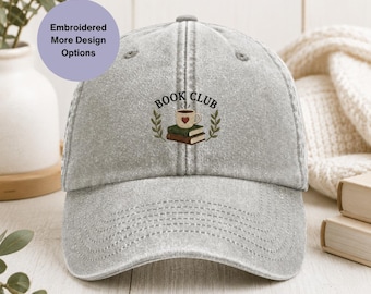Embroidered Book Club Cap, Vintage Washed Cotton Reader Hat