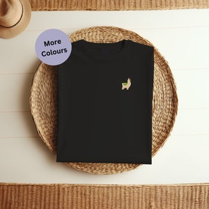 Alpaca Embroidered T-Shirt Organic Unisex Tee with 8 Colour Choices 100% Cotton. Alpaca lovers gift ideas Embroidered clothing image 2