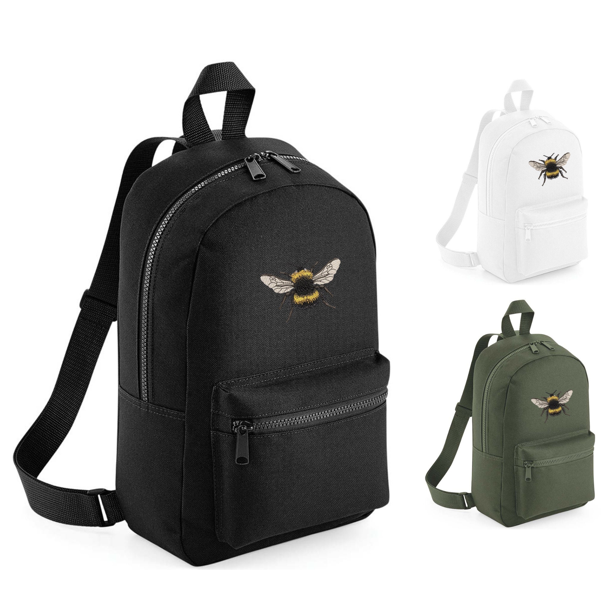 bumble bee mini backpack Embroidered Bee Backpack: Mini Rucksack, Unisex Bumble Bee Gift, Add Your  Text Bag