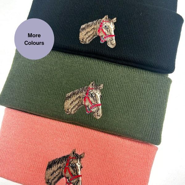 Horse Embroidered Beanie, Unisex embroidered Horse head Beanie hat. Horse Lover Gift. Gift for her, Gift for him. Horse lover gift idea