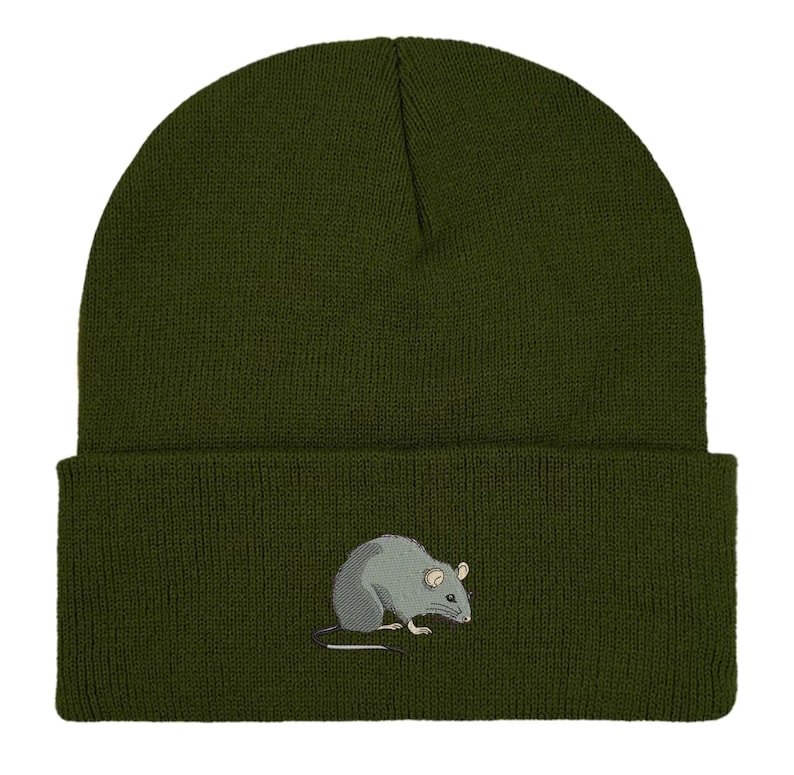 Embroidered Rat Beanie: Unisex Winter Hat, Rat Lover Gift image 13