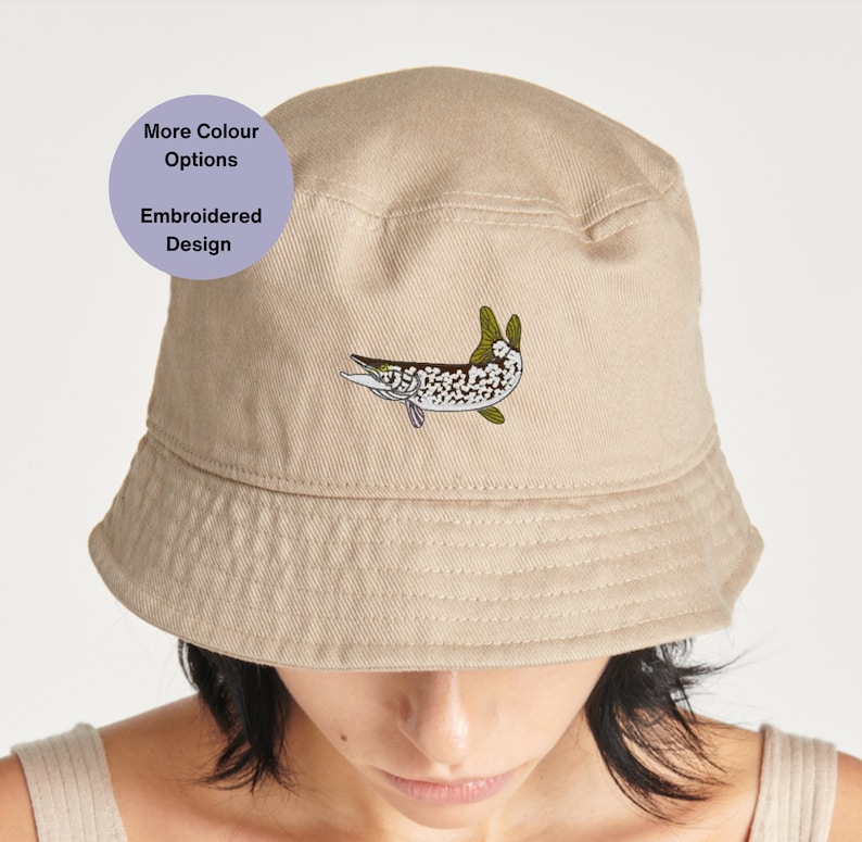 Pike bucket hat, embroidered pike fishing hat. Embroidered hat. Pike embroidery.Fishermans hat. Embroidered pike