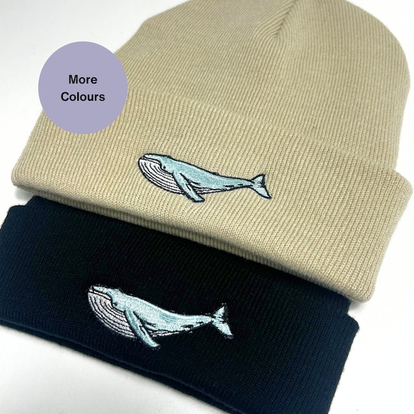 Embroidered Humpback Whale unisex beanie hat.  Gift idea for Humpback Whale lovers. Fish Embroidered gift ideas. Ocean life gifts.