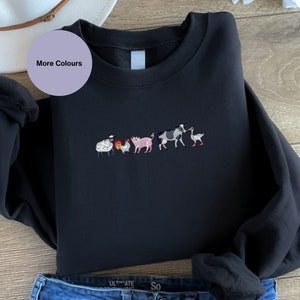 Farm Animal embroidered sweatshirt, Sheep, chicken, Pig, Cow, Duck. Farm animal Jumper. Embroidered clothing gift ideas.Farm sweater