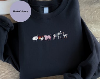 Farm Animal embroidered sweatshirt, Sheep, chicken, Pig, Cow, Duck. Farm animal Jumper. Embroidered clothing gift ideas.Farm sweater