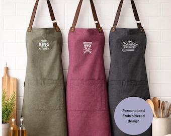 Delantal bordado con nombre personalizado. Regalo para el Día de la Madre y el Día del Padre. Delantales personalizados.