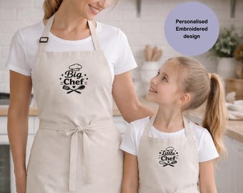 Conjunto de delantales personalizados para padres e hijos, delantales de cocina familiares a juego, conjunto de cocina bordado a medida.