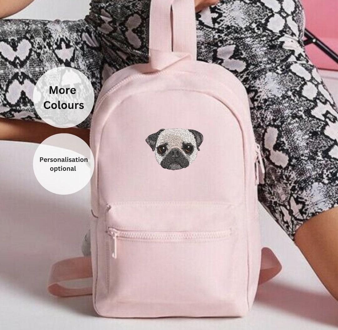 Pug Embroidered Mini Essential Rucksack. Adults and Kids Unisex
