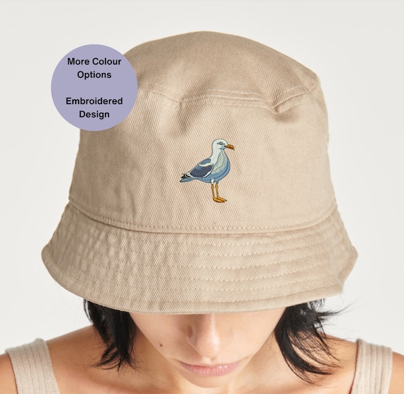 Embroidered Seagull Bucket Hat: Organic Cotton Beach  display picture 2