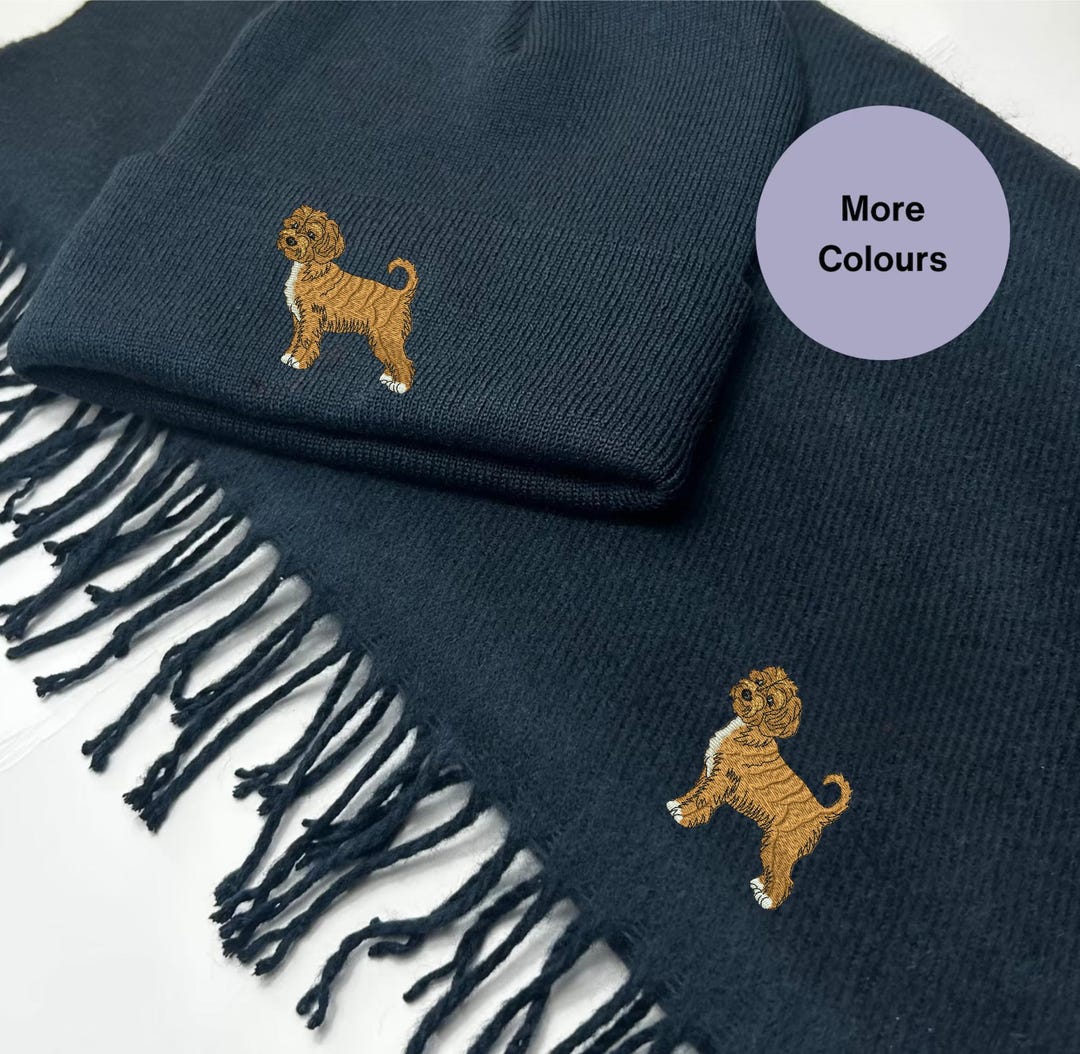 Cockapoo Scarf and Hat Set, Embroidered Gift Set for Dog Walkers ...
