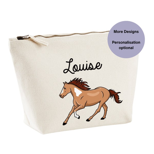 Horse makeup bag, Personalised horse accessory bag, Horse & Rose cosmetic bag. Travel bag, horse make up bag. Gift for horse lovers