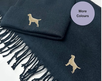 Labrador Embroidered Scarf and Beanie Hat Set, Embroidered gift ideas for dog lovers