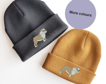 Geborduurde Engelse Bulldog-beanie: uniseks pet voor hondenliefhebbers, meer kleuropties