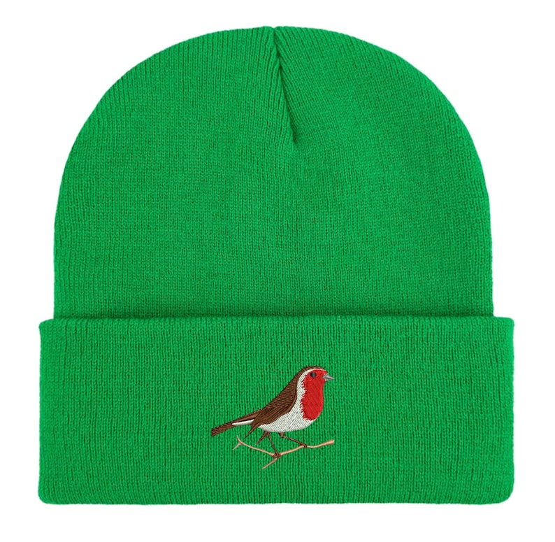 Robin Embroidered Beanie: Unisex Bird Watching Hat. Winter accessories. Bird lovers gifts image 15