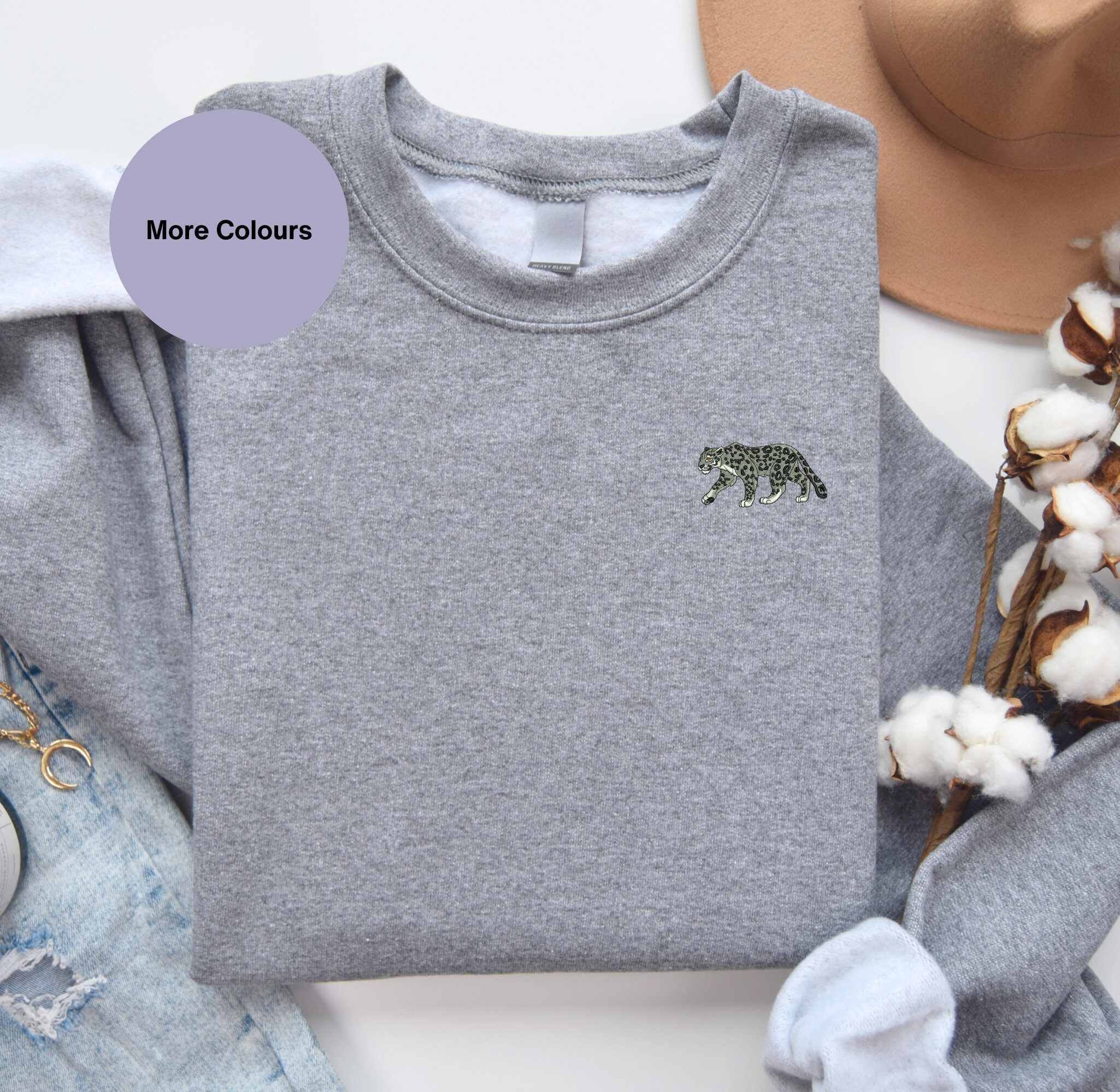 Snow Leopard sweatshirt, Embroidered Snow Leopard clothing, unisex 