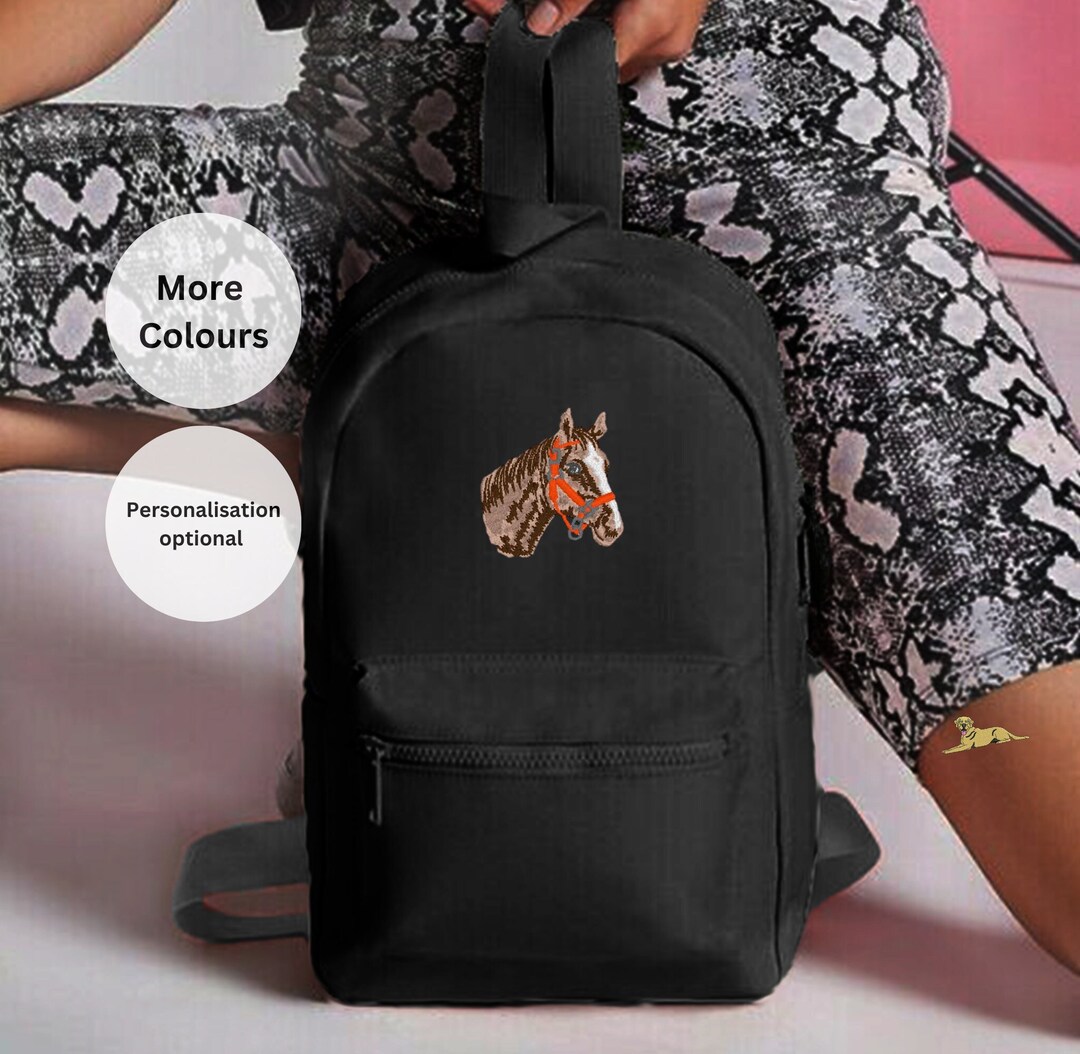 canvas mini backpack horses Horse Embroidered Mini Backpack: Personalised Rucksack, Equestrian Gift.  Horse Riding Bag