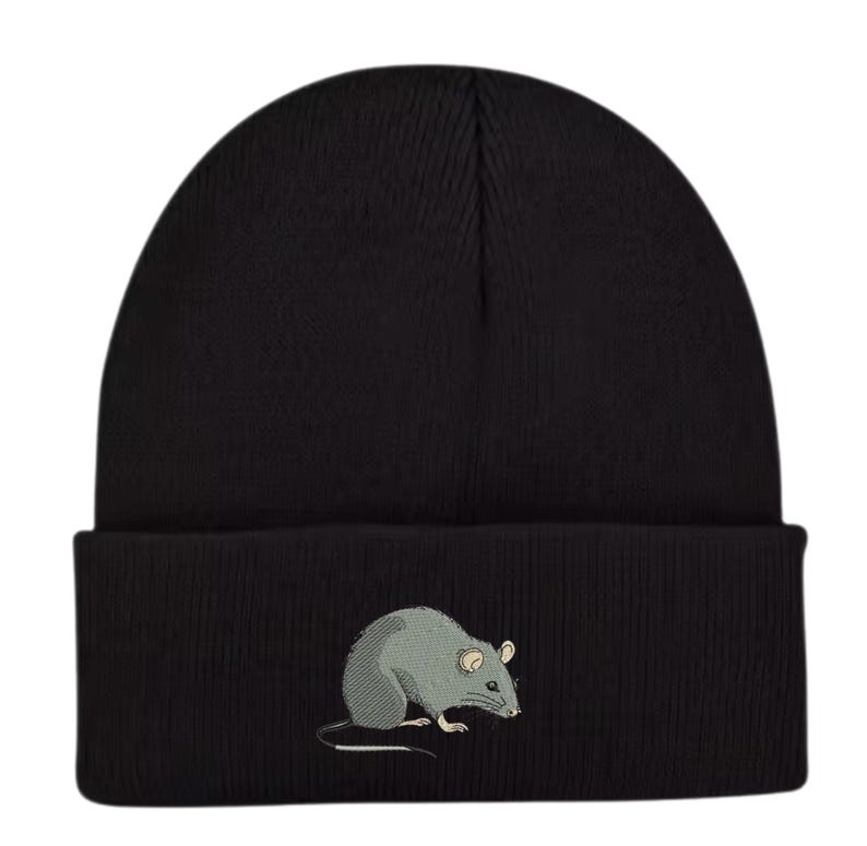 Embroidered Rat Beanie: Unisex Winter Hat, Rat Lover Gift image 14