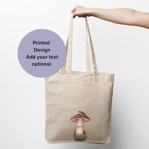 Frog cottagecore tote bag, Cotton Canvas printed print Frog and Mushroom tote bag. Forest inspired bag. Frog lovers, Mushroom lovers gift