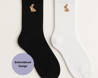 Calcetines de conejo bordados: calcetines de algodón unisex para amantes de los animales
