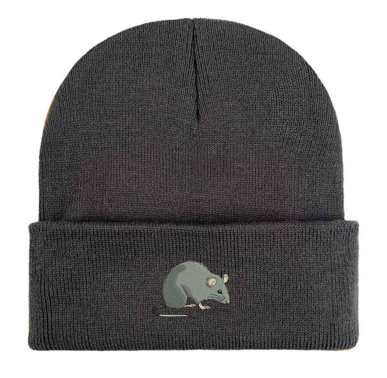 Embroidered Rat Beanie: Unisex Winter Hat, Rat Lover Gift image 19