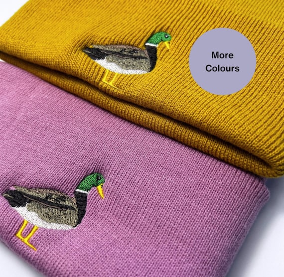 Embroidered Duck Beanie: Unisex Winter Hat, Bird Lover Gift