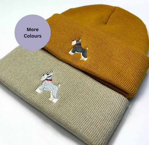 ミニチュアシュナウザー刺繍ビーニー：ユニセックス冬用犬用帽子。刺繍