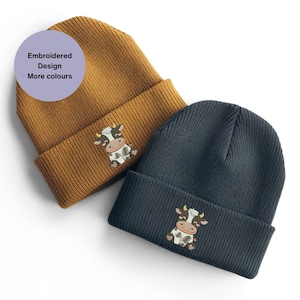 Sit down Dairy Cow embroidered beanie hat. Farm animal hat. Cow Hat. Gift ideas for cow lovers. Unisex embroidered beanie hat