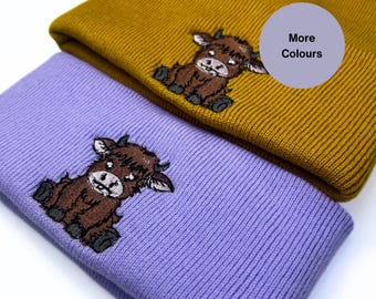 Geborduurde beanie Schotse Hooglander: uniseks wintermuts