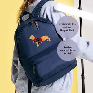 Teckel geborduurde rugzak Laptoprugzak voor schoolcollage universiteit, rugzak voor elke dag. Cadeau-ideeën voor teckelzakje Worst opgraving