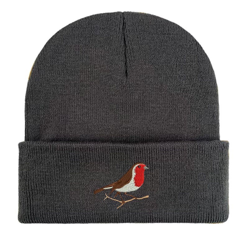 Robin Embroidered Beanie: Unisex Bird Watching Hat. Winter accessories. Bird lovers gifts image 19