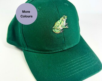 Embroidered Frog Baseball Cap Adjustable hat. Frog lovers gift ideas. Embroidered frog hat. embroidered animal cap. frog hat