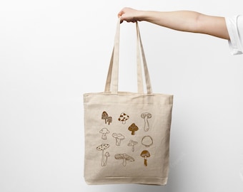 Mixed Mushroom tote bag, eco friendly sustainable reusable bag. Mushroom lovers, Fungi tote bag. Cottagecore tote bag