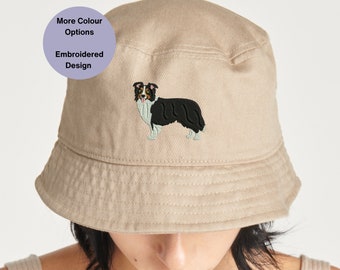 Broderad Border Collie Bucket Hat: Ekologisk bomullsfesthatt