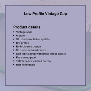 Add your text embroidered Cap, Personalised vintage style hat. 14 colours, custom logo cap image 5