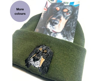 Add you pet personalised embroidered beanie hat. Pet embroidery beanie, custom dog beanie personalised accessory. Embroidered pet portrait