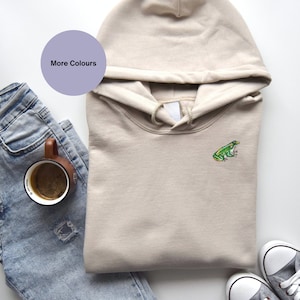 Frog embroidered hoodie, Embroidered clothing gift ideas,  Gift for frog lovers. Embroidered unisex hoodies. Embroidered frog clothing