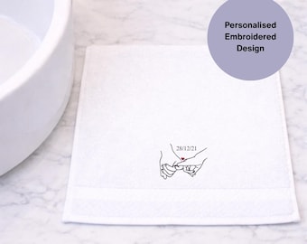Mantel bordado de San Valentín, nombre y fecha personalizados, arte lineal minimalista, ideas de regalo para parejas