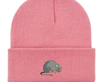 Embroidered Rat Beanie: Unisex Winter Hat, Rat Lover Gift - Etsy