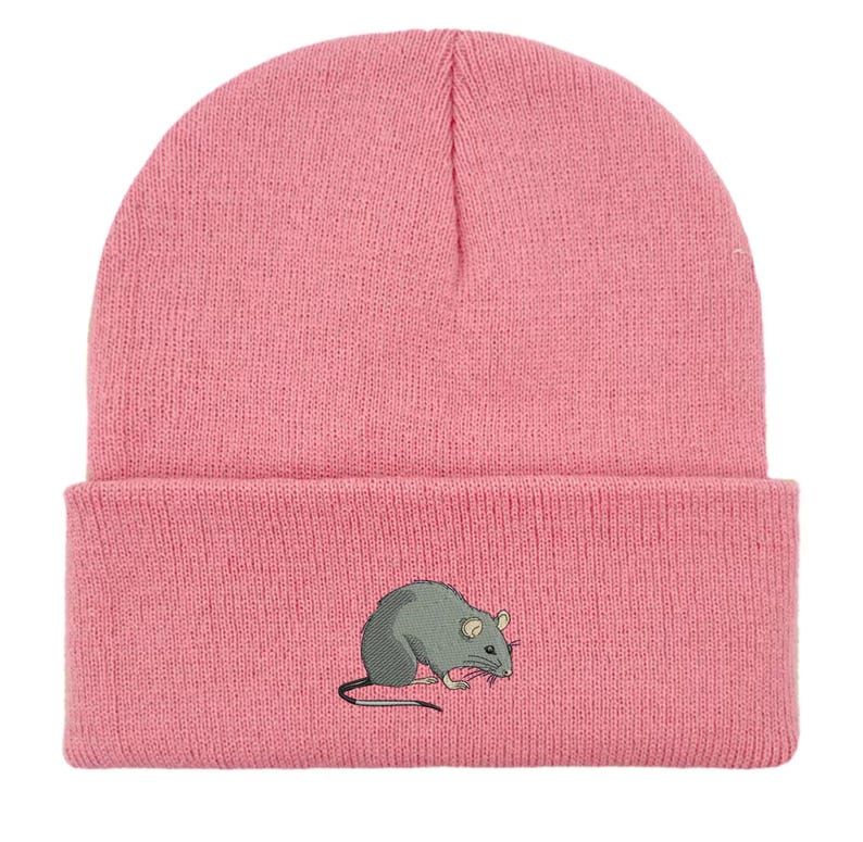Embroidered Rat Beanie: Unisex Winter Hat, Rat Lover Gift image 9