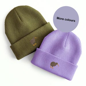 Kiwi Bird Embroidered Beanie: Warm Winter Hat, Birdwatcher Gift ideas