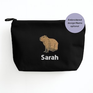 Embroidered Personalised Capybara Accessory Bag Choose from4 Designs. Great gift ideas for Capybara lovers. Capybara make up bag.
