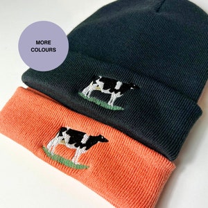 Cow Embroidered Beanie. Beanie hat for cow lovers. Winter warm Animal beanie hat farm animal beanie hat gift ideas. farming beanie hats