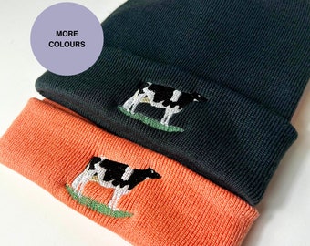 Cow Embroidered Beanie. Beanie hat for cow lovers. Winter warm Animal beanie hat farm animal beanie hat gift ideas. farming beanie hats