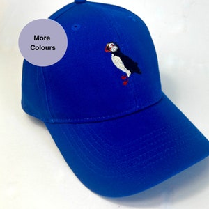 Puffin embroidered hat with 6 colour options to choose from. Embroidered bird baseball cap. Puffin bird embroidered cap. Bird gift ideas