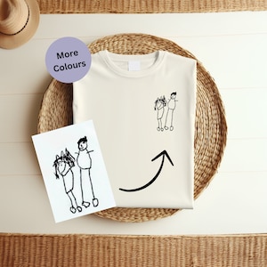 Personalised kids drawing embroidered T-shirts. Add your kids  outline drawing to our t-shirts. Custom embroidered custom embroidered tshirt